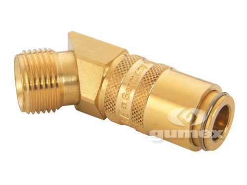Plastikárska rýchlospojka ESH, DN9, s uhlovým 45° vonkajším závitom G 3/8", s ventilom, 15bar, tesnenie viton potiahnutý PTFE, -20°C/+200°C, mosadz